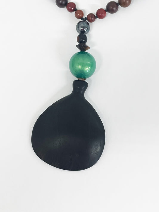 Matthew Swope One-of-a-kind Mixed Beads Necklace with Recycled Ebony Wood Drop