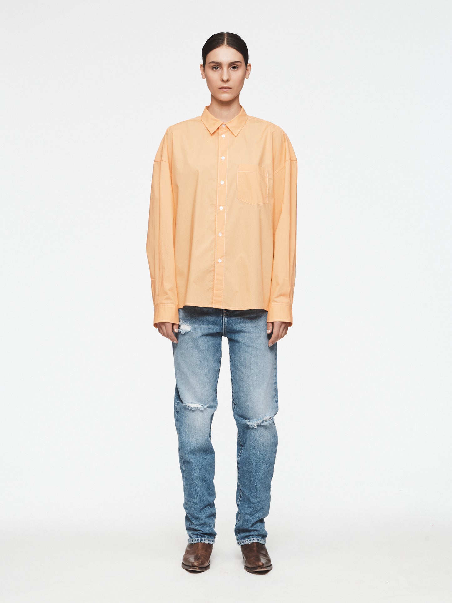 Shirred Uniform Top in Tangerine