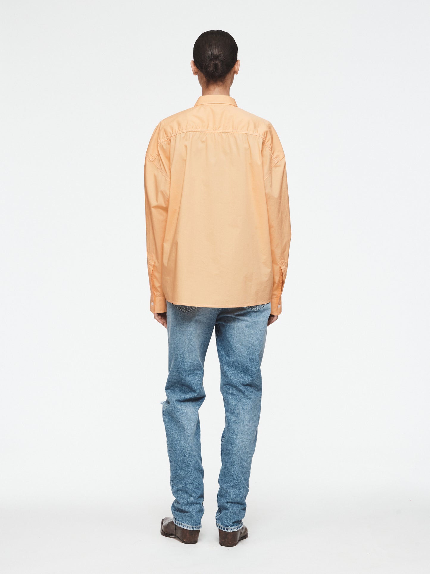 Shirred Uniform Top in Tangerine