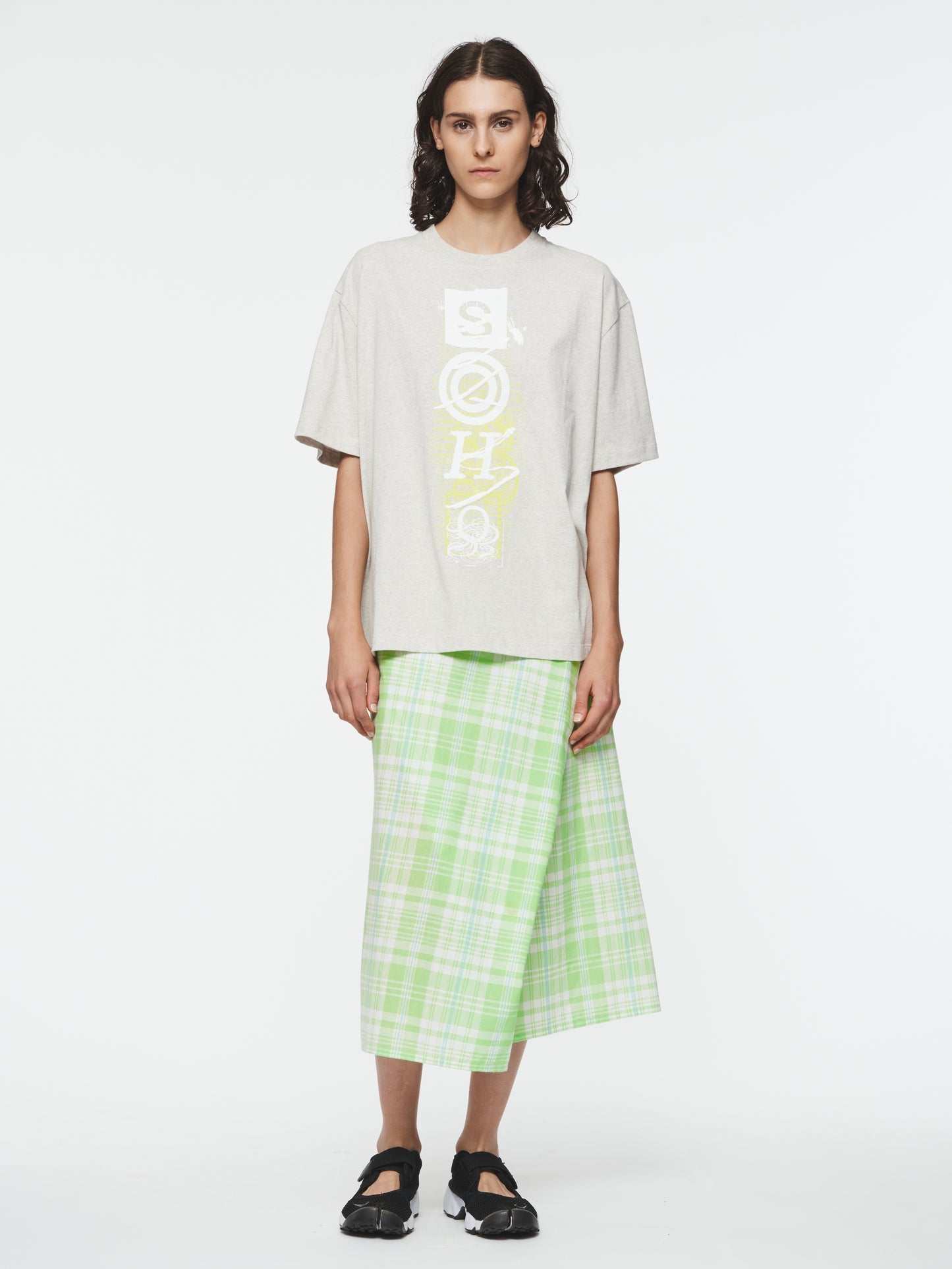 Draped Wrap Skirt in Lime Plaid