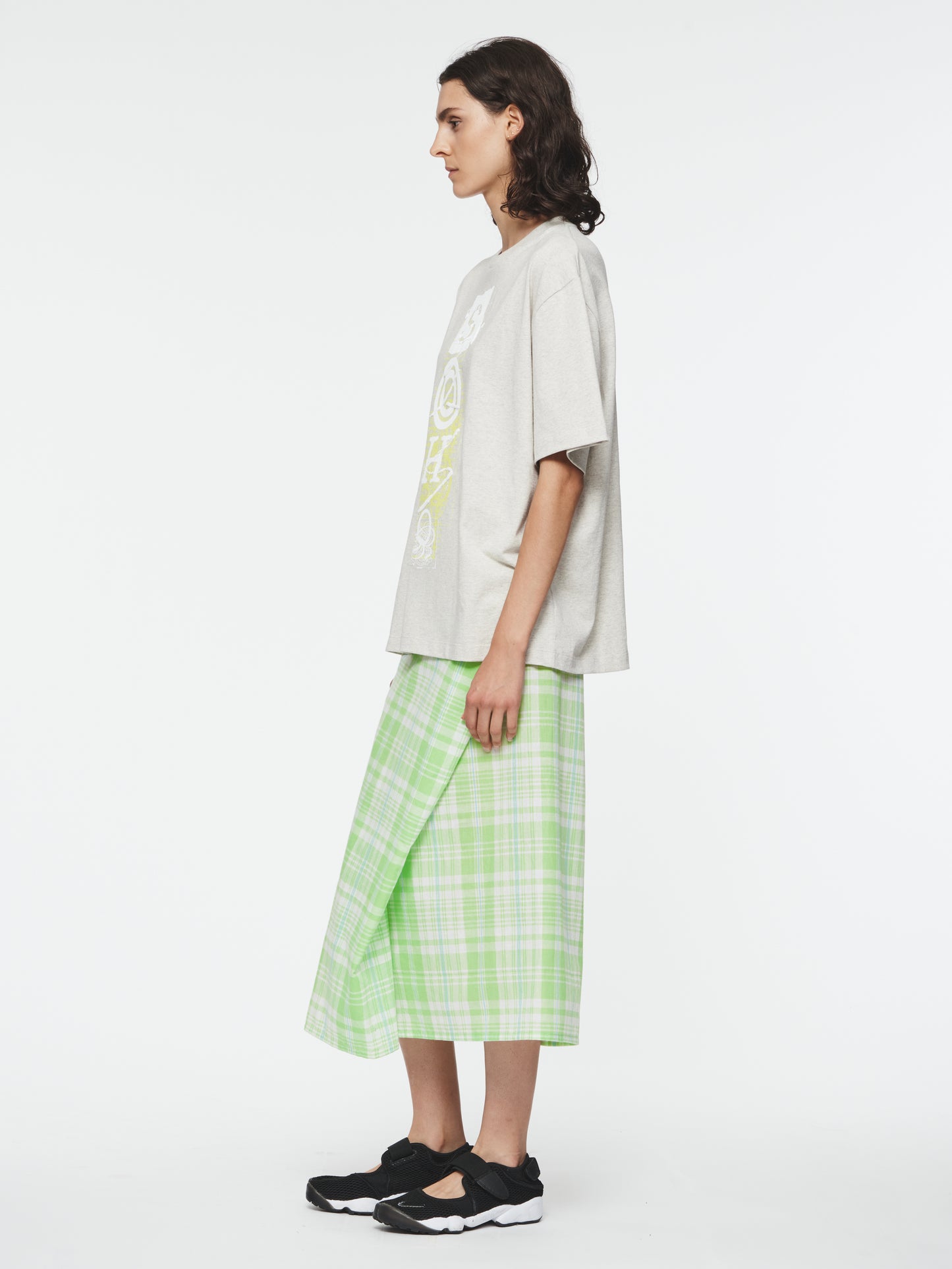 Draped Wrap Skirt in Lime Plaid