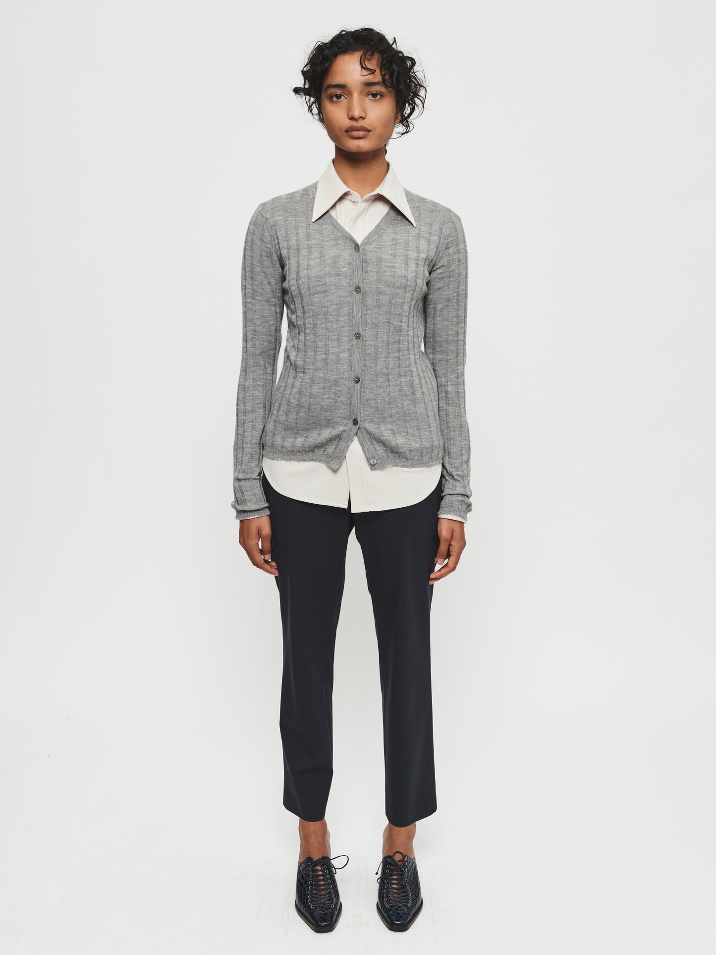 Wide Rib Cardigan Grey Melange