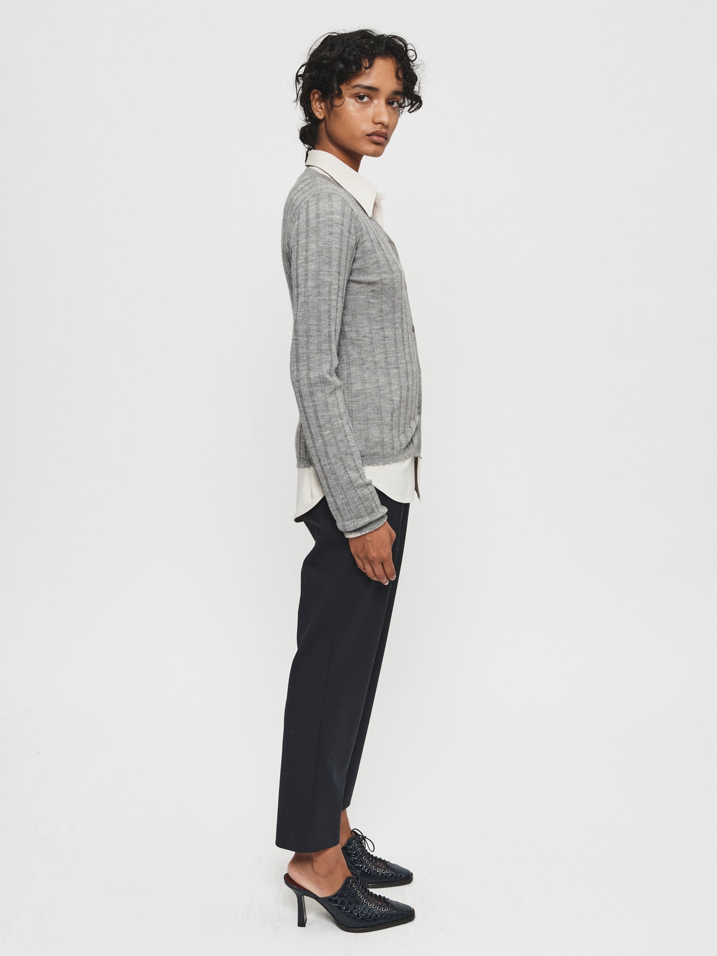 Wide Rib Cardigan Grey Melange