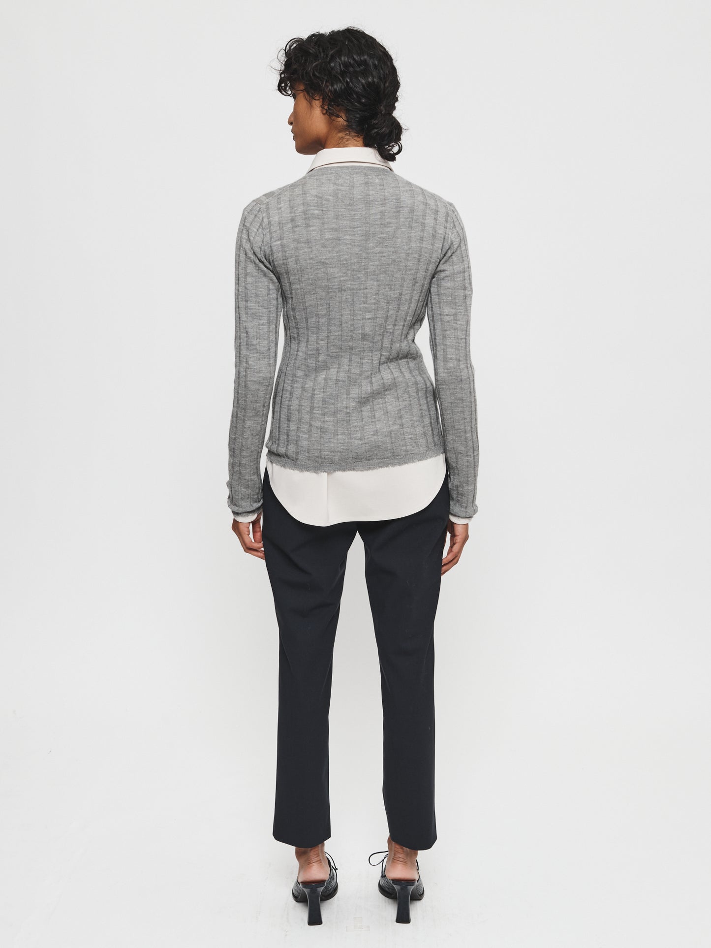 Wide Rib Cardigan Grey Melange
