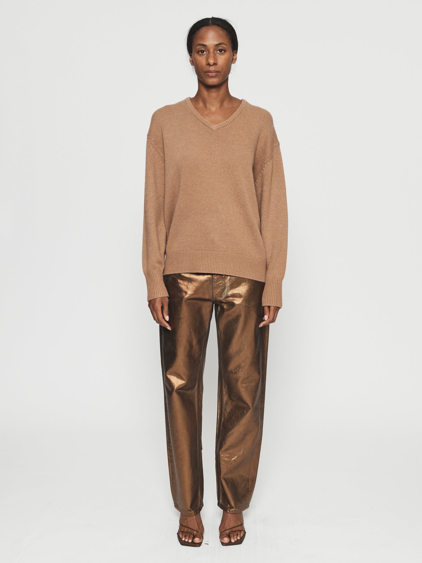 Oversized V-Neck Camel