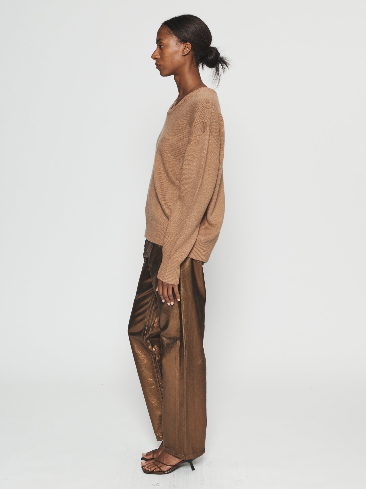 Oversized V-Neck Camel