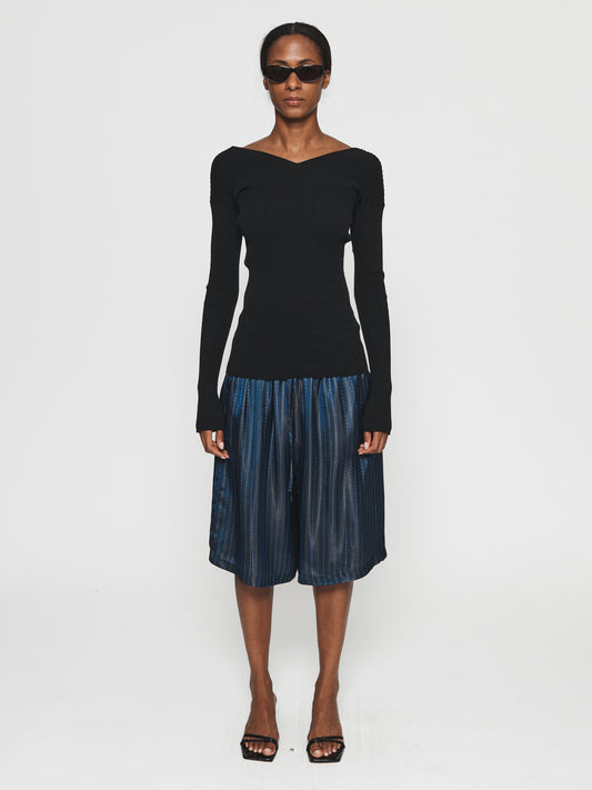 Ribbed Double-V Top Black