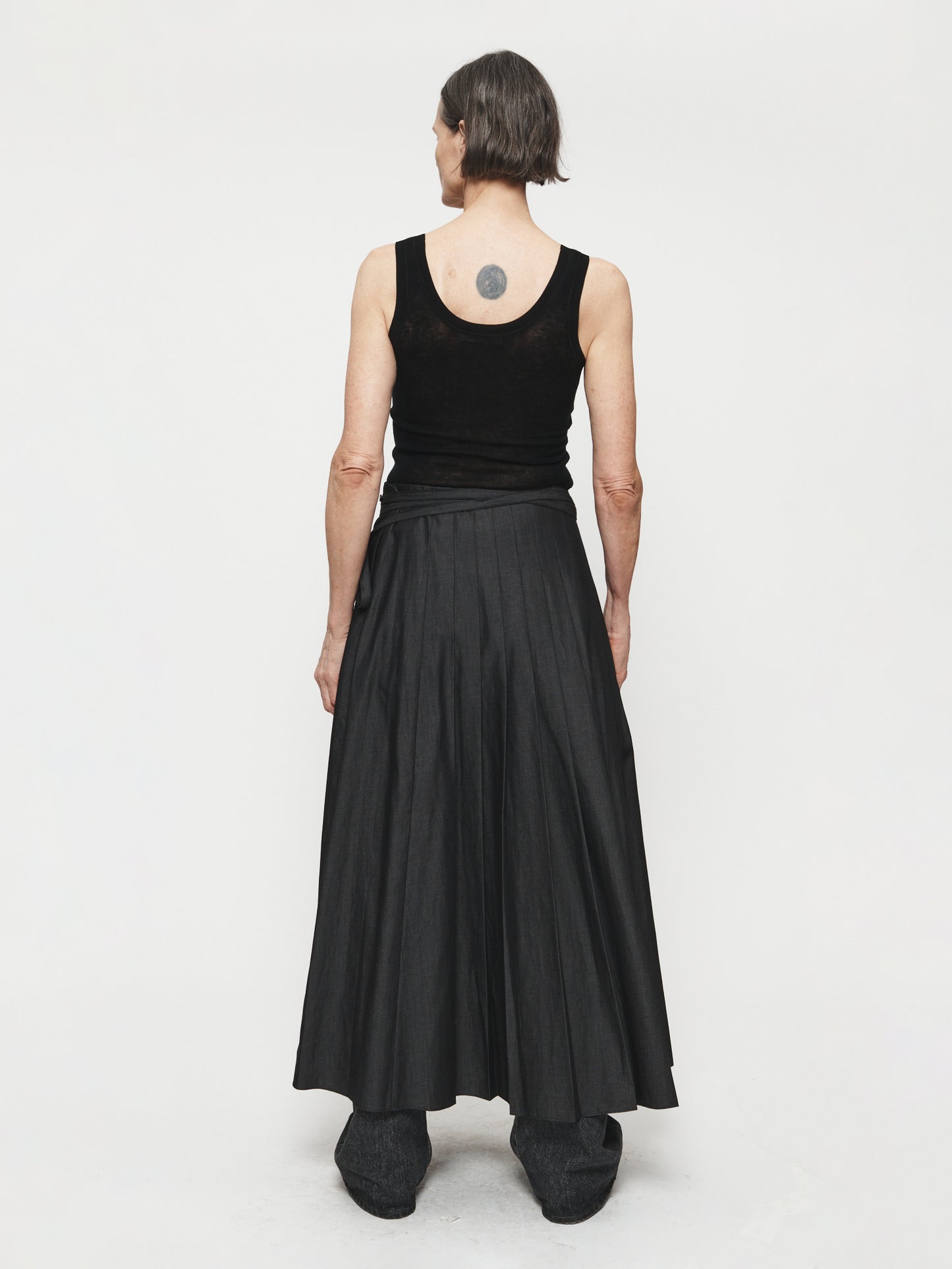 Wrap Pleat Skirt Raw Denim