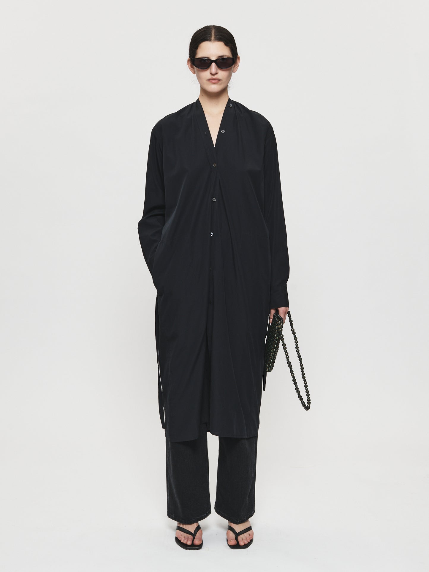 Collarless Shirtdress Black