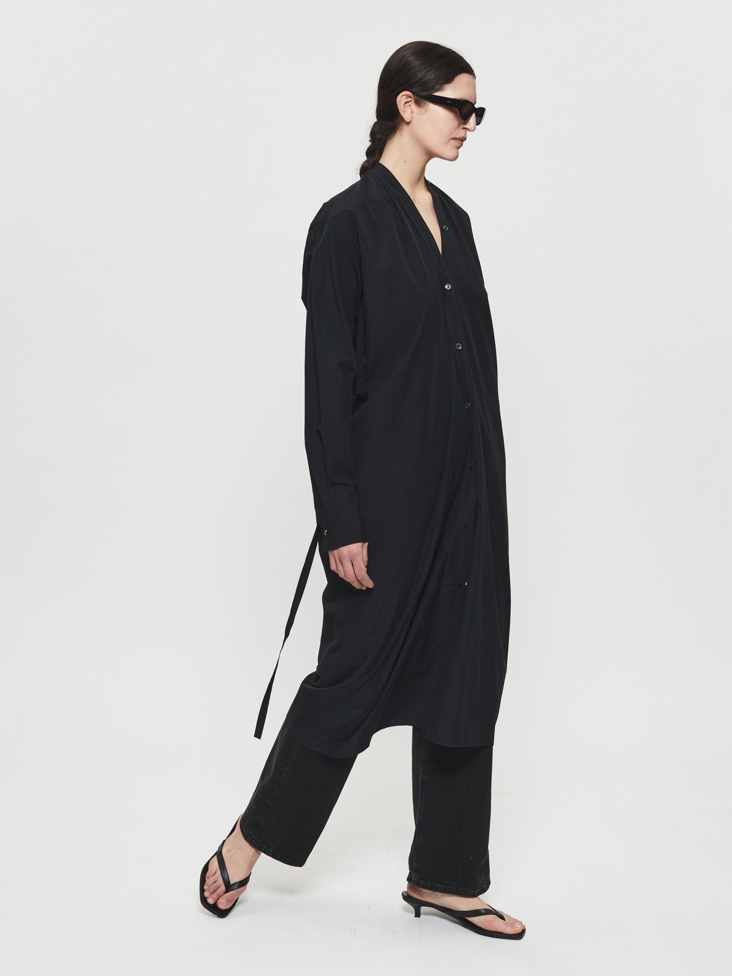 Collarless Shirtdress Black