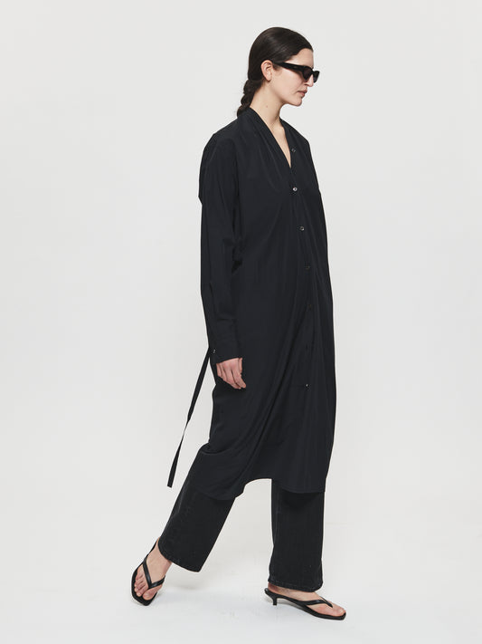 Collarless Shirtdress Black