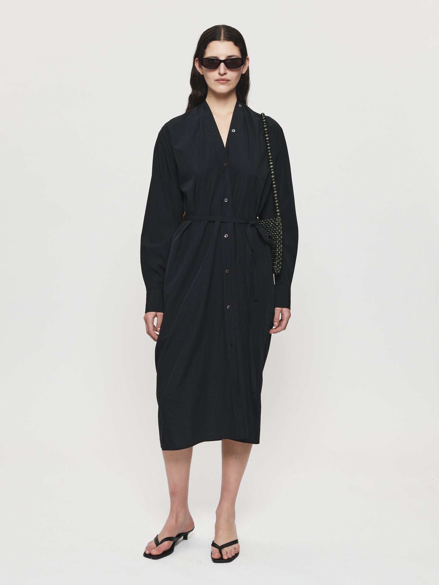 Collarless Shirtdress Black