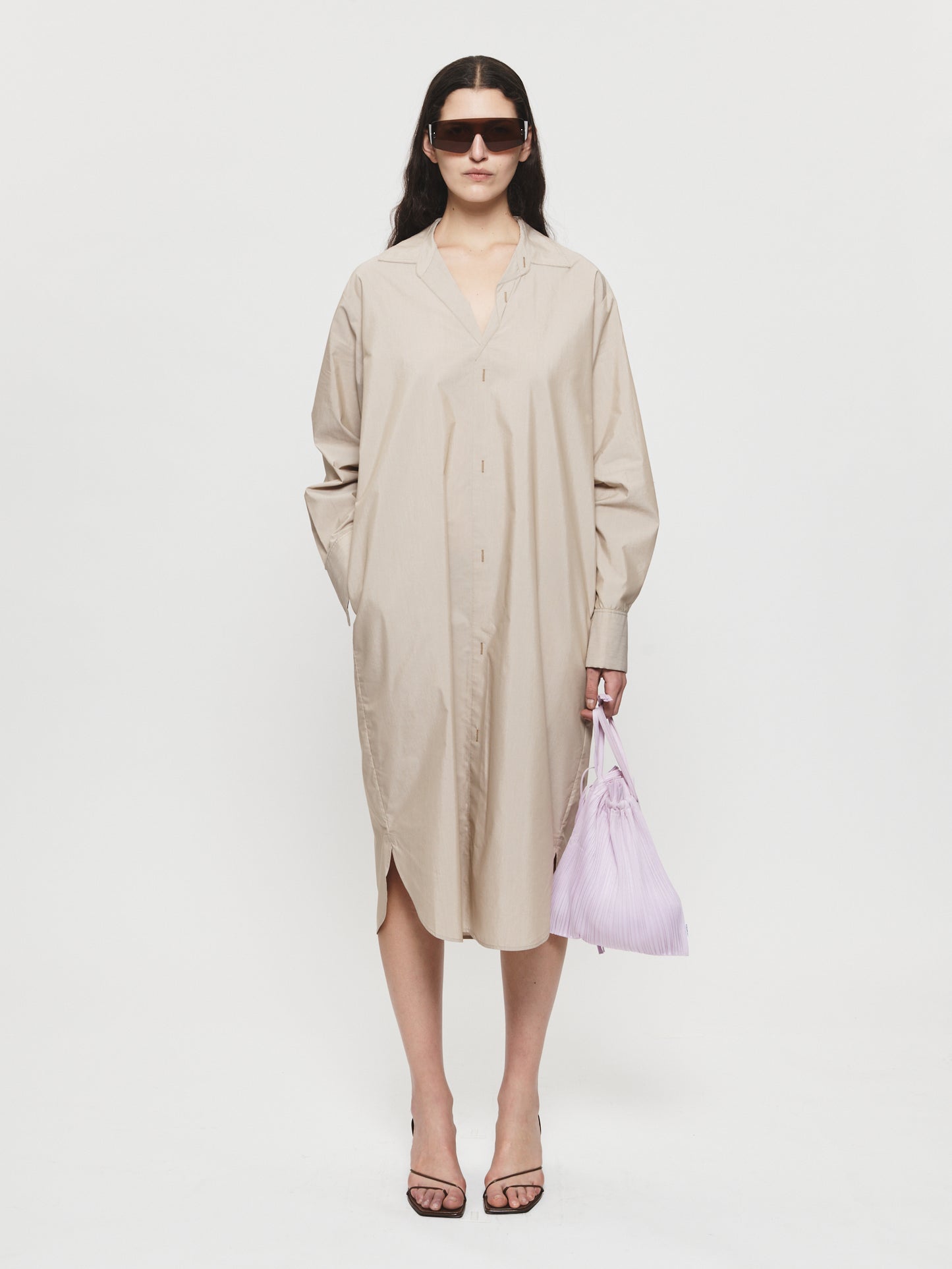 Flattened Shirt Dress in Light Beige