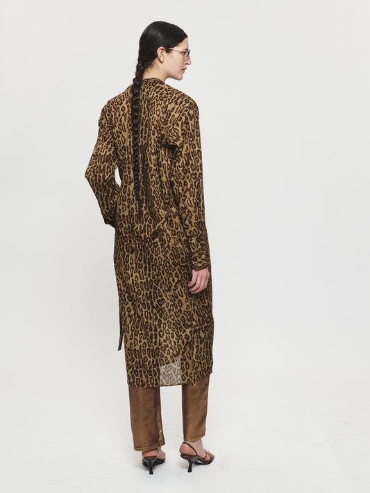 Collarless Shirtdress Leopard