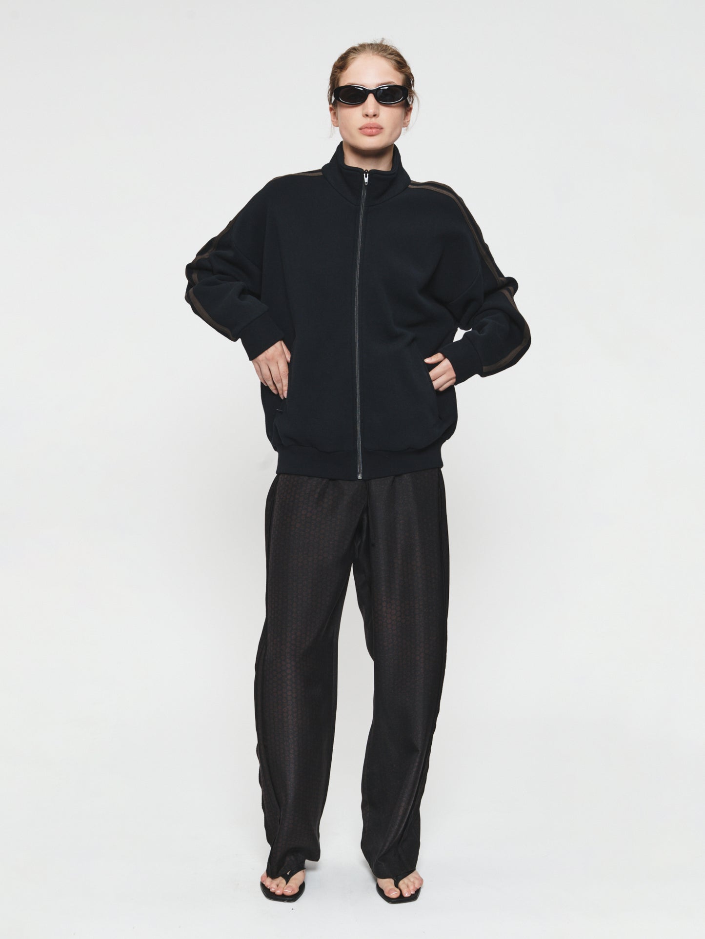 Fleecy Track Zip Up Black