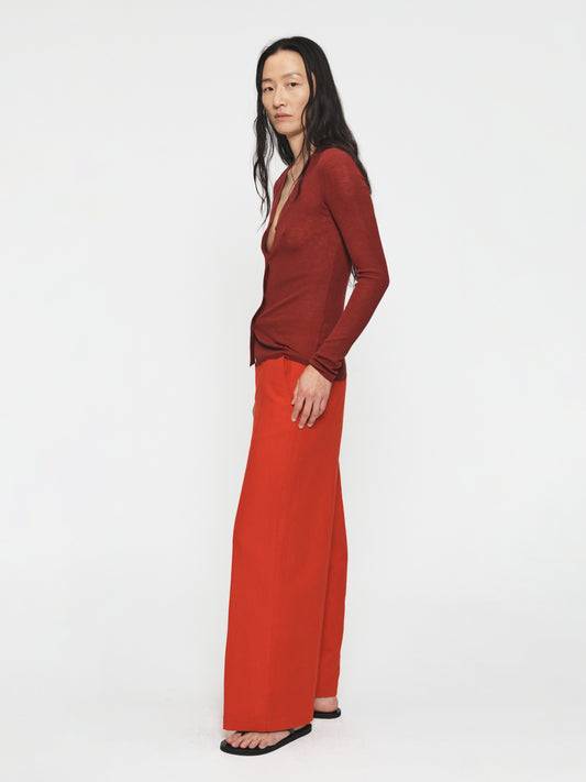 Skinny Rib V Cardigan Wine