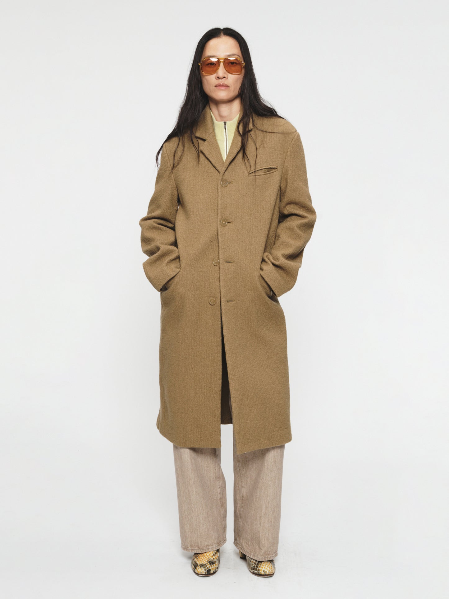 Boiled Pinstripe Coat Hemp