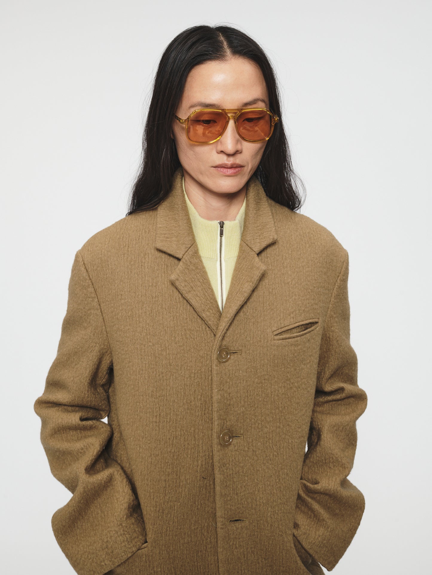 Boiled Pinstripe Coat Hemp
