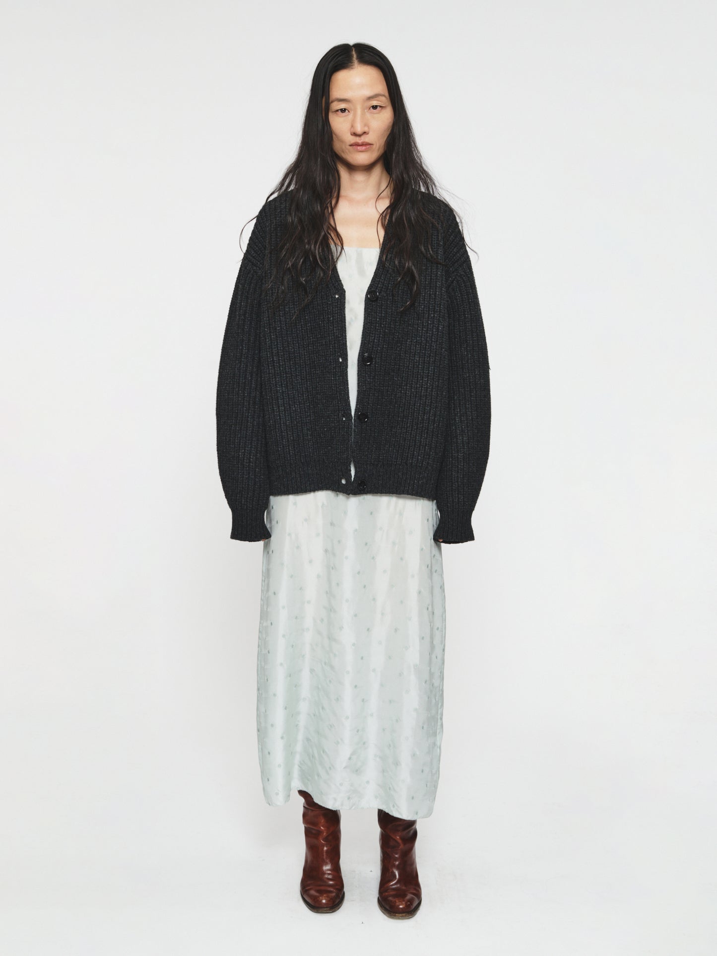 Fisherman Rib Cardigan Charcoal