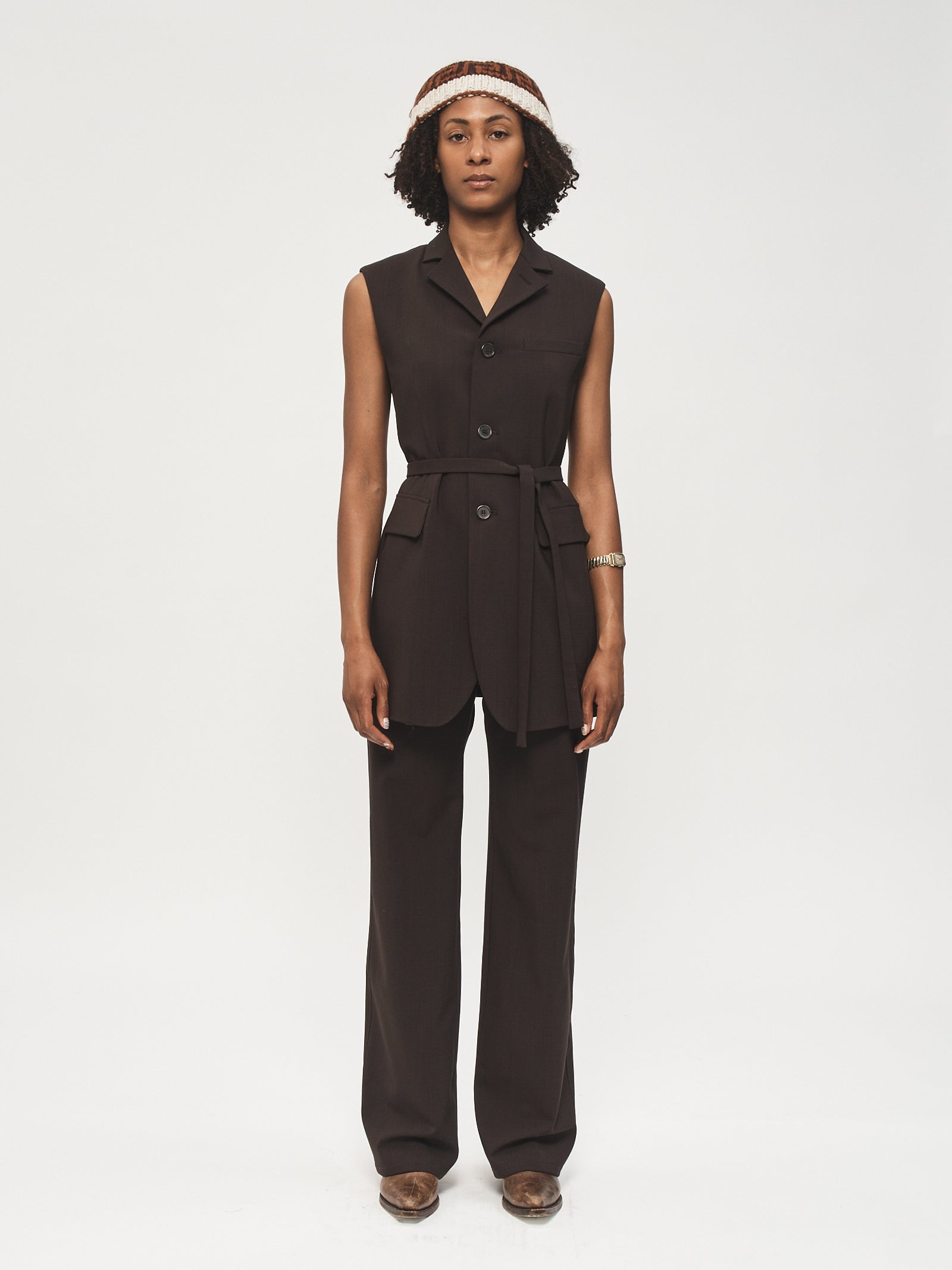 Sleeveless Blazer Brown – 6397