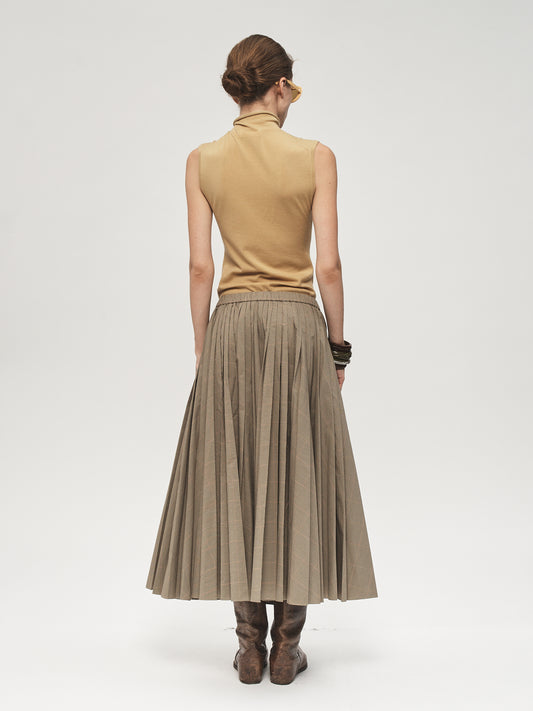 Pull-On Pleated Skirt Plaid