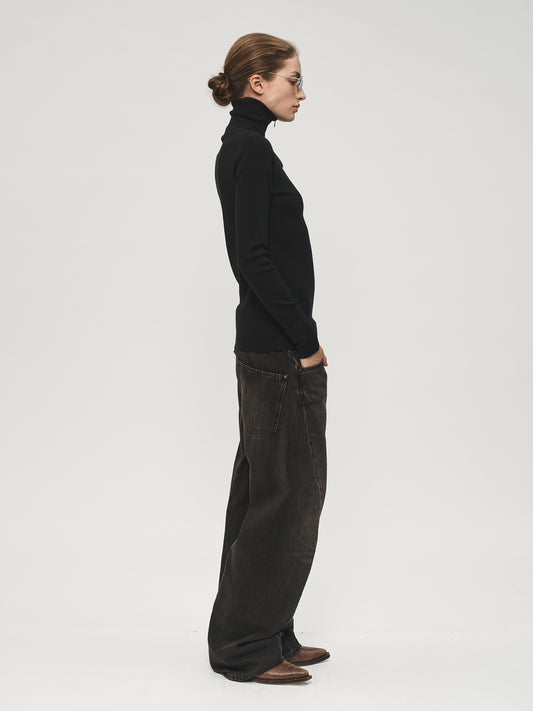 Quarter Zip Turtleneck Black