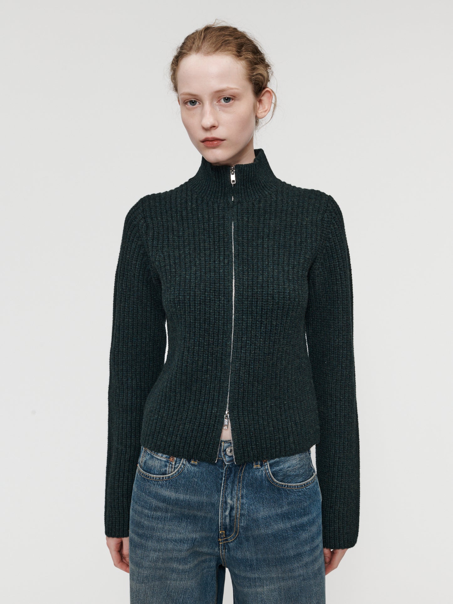 High Neck Zip Up Black Pine