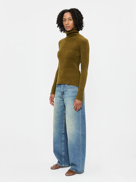 Ribbed Chenille Turtleneck Moss