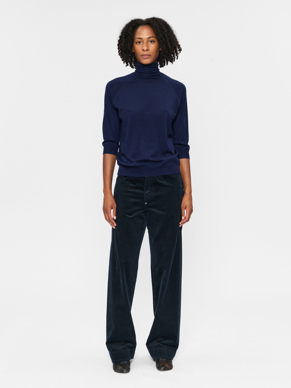 Elbow Sleeve Turtle Neck Navy