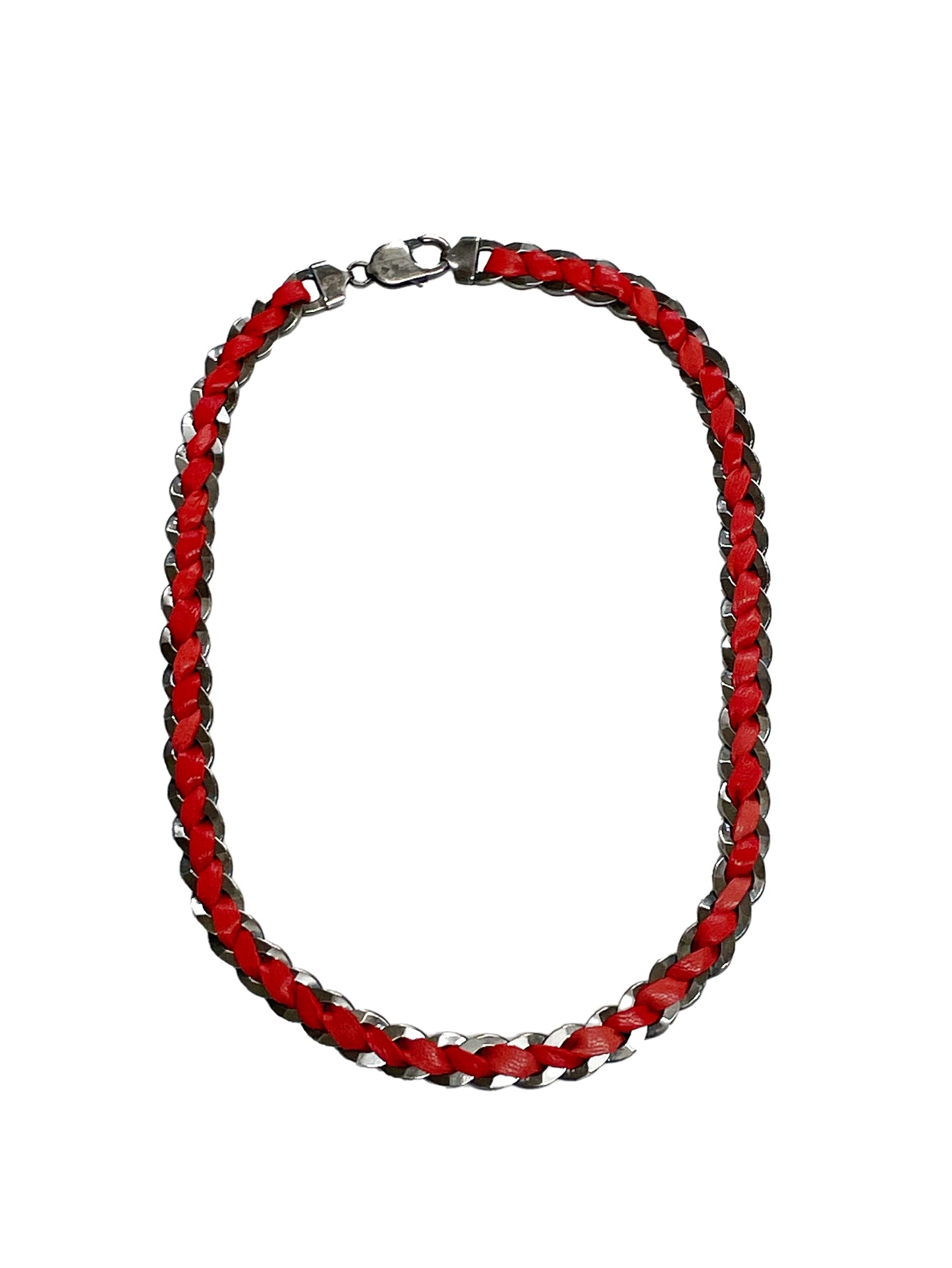 6397 x Alyssa Norton Red Leather Embroidered Necklace