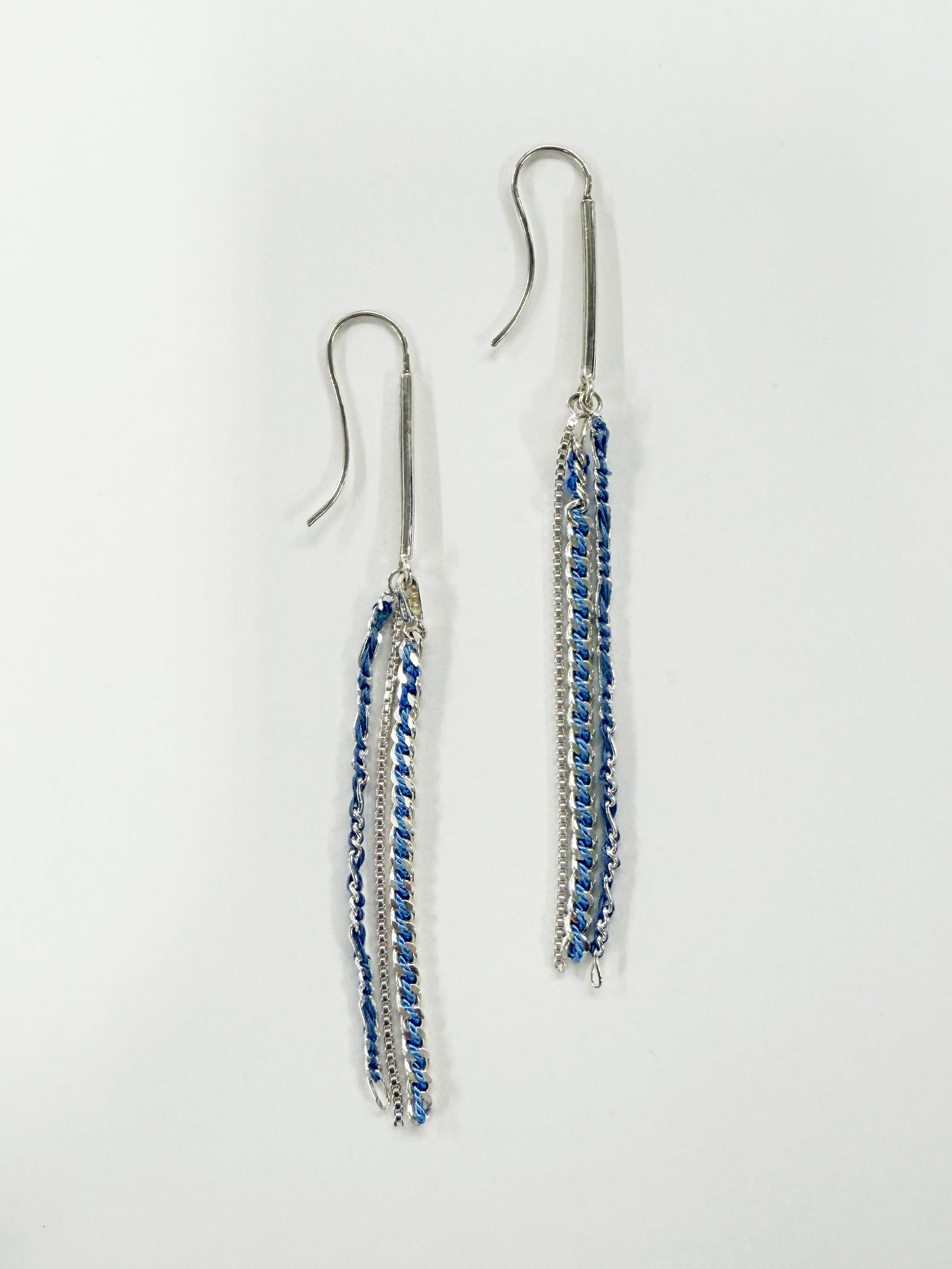 6397 x Alyssa Norton Blue Silk Embroidered Chain Earrings