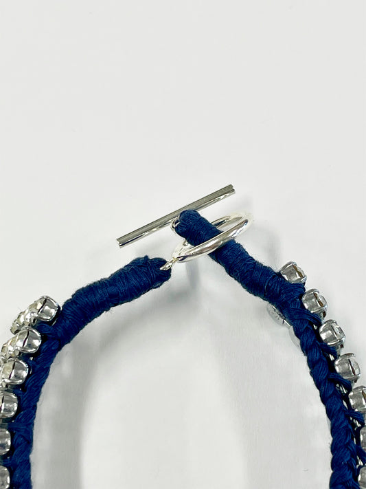 Alyssa Norton One-of-a-Kind Navy Blue Silk and Vintage Rhinestones Bracelet