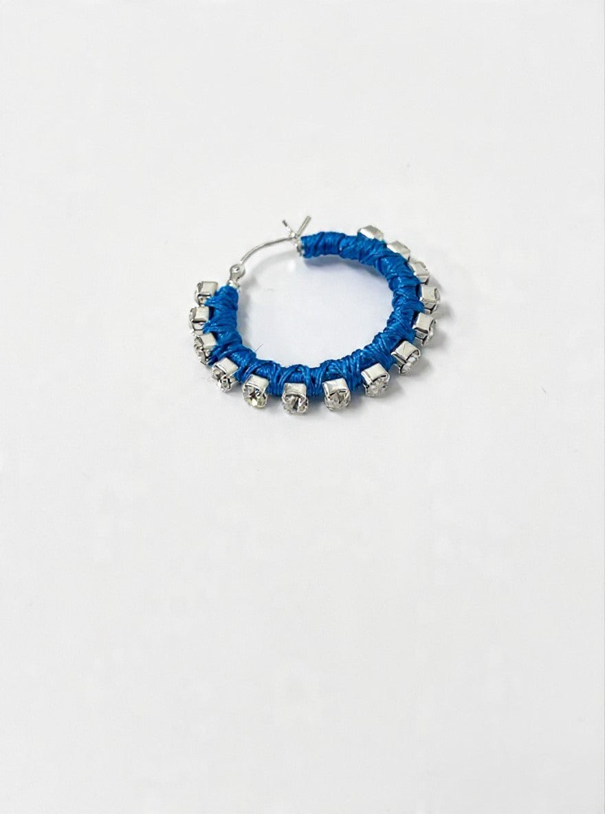 6397 x Alyssa Norton Medium Hoops with Blue Silk and Rhinestones