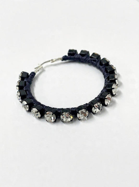 6397 x Alyssa Norton Large Hoops with Dark Gray Silk and Rhinestones