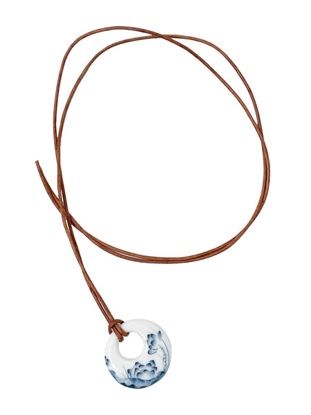 Porcelain  Pendant on Leather Cord - Matthew Swope Jewelry