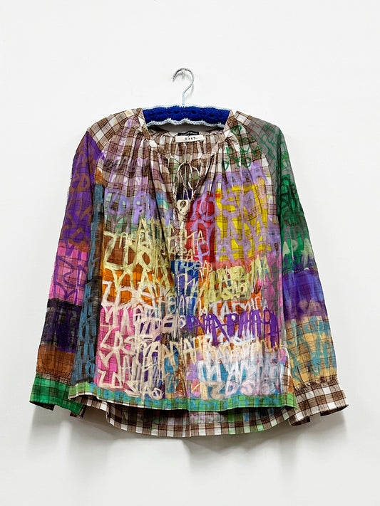 Rosa Giron Plaid Peasant Blouse