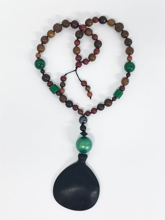 Matthew Swope One-of-a-kind Mixed Beads Necklace with Recycled Ebony Wood Drop