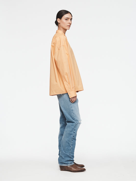 Shirred Uniform Top in Tangerine