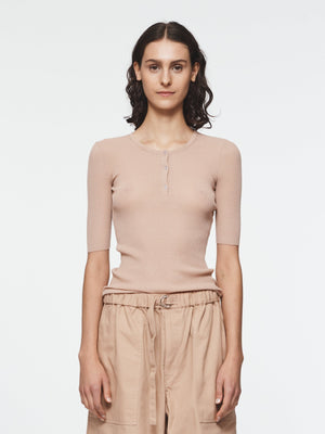 Sheer Ribbed Henley in Nude