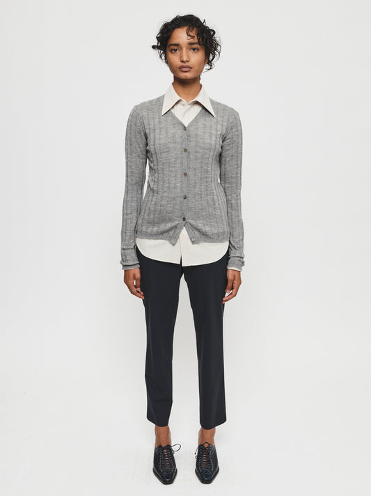 Wide Rib Cardigan Grey Melange