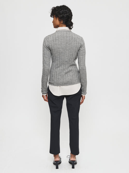 Wide Rib Cardigan Grey Melange
