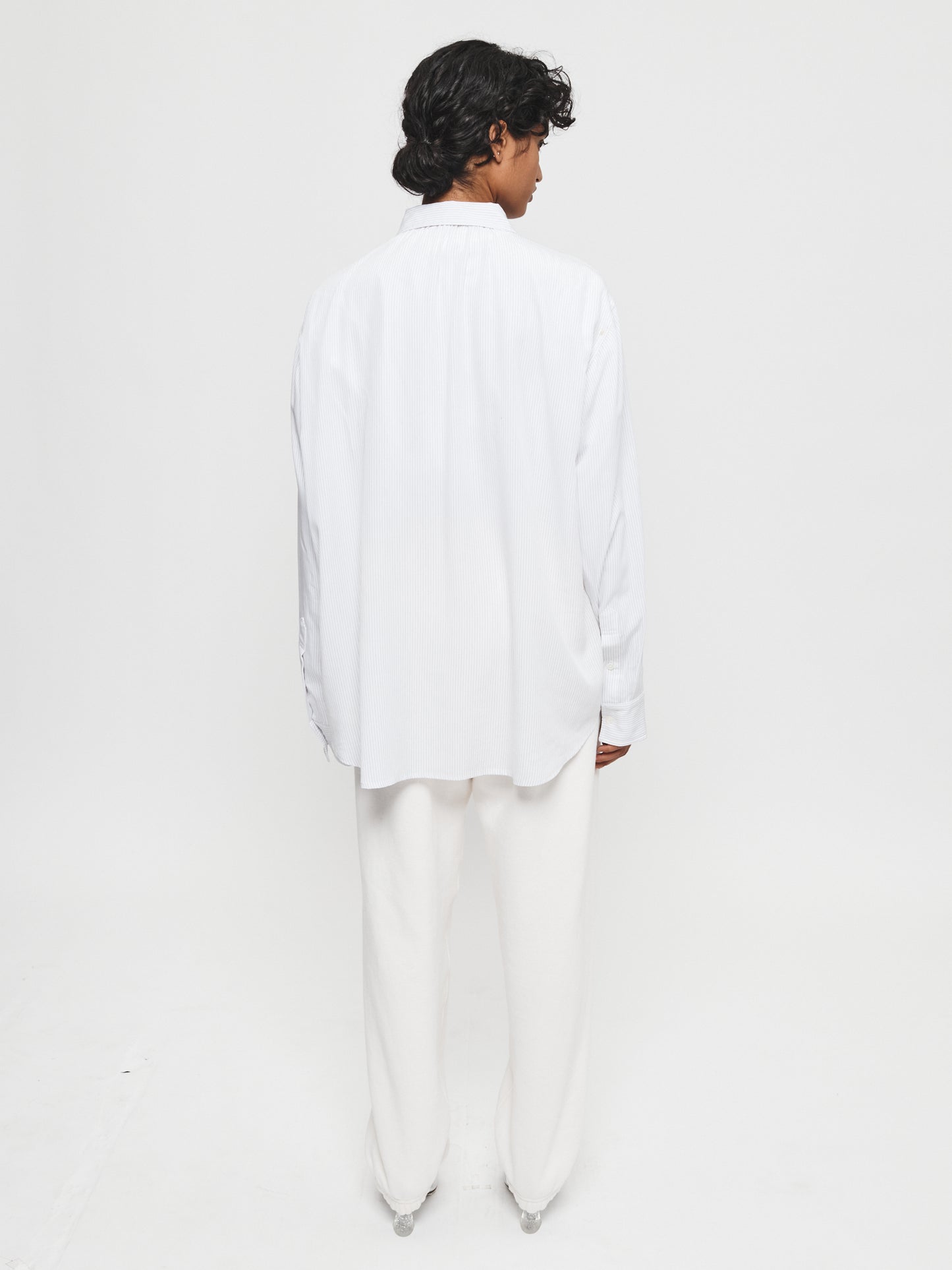 Ruched Biggie Shirt in Black Fine Stripe