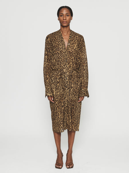 Collarless Shirtdress in Leopard