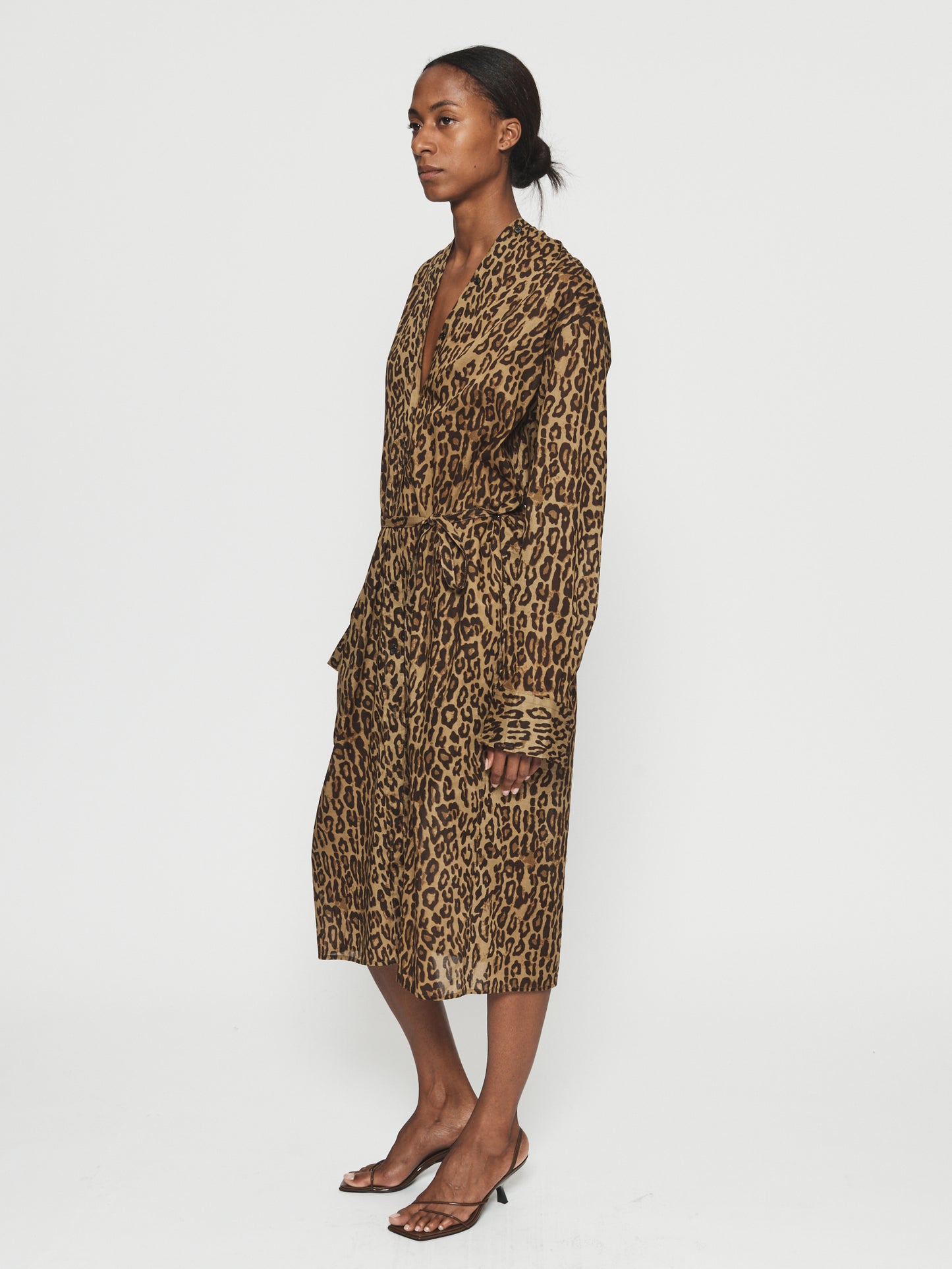 Collarless Shirtdress Leopard