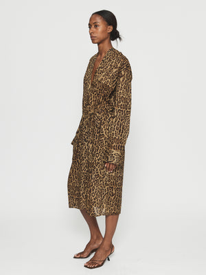 Collarless Shirtdress in Leopard