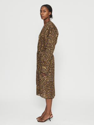 Collarless Shirtdress in Leopard