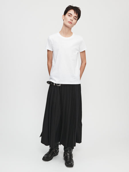 Pleated Wrap Skirt in Pinstripe