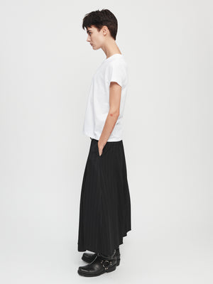 Pleated Wrap Skirt in Pinstripe