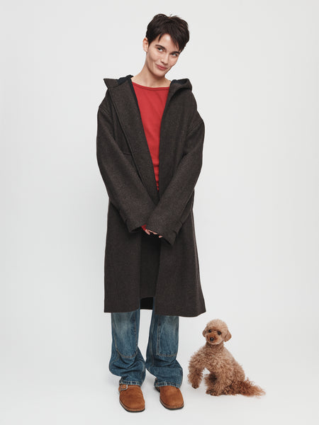 Hooded Car Coat in Brown 6397