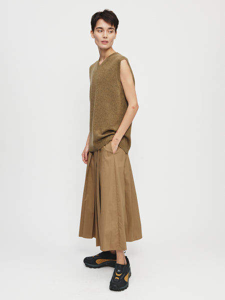 Pleated Wrap Skirt in Khaki